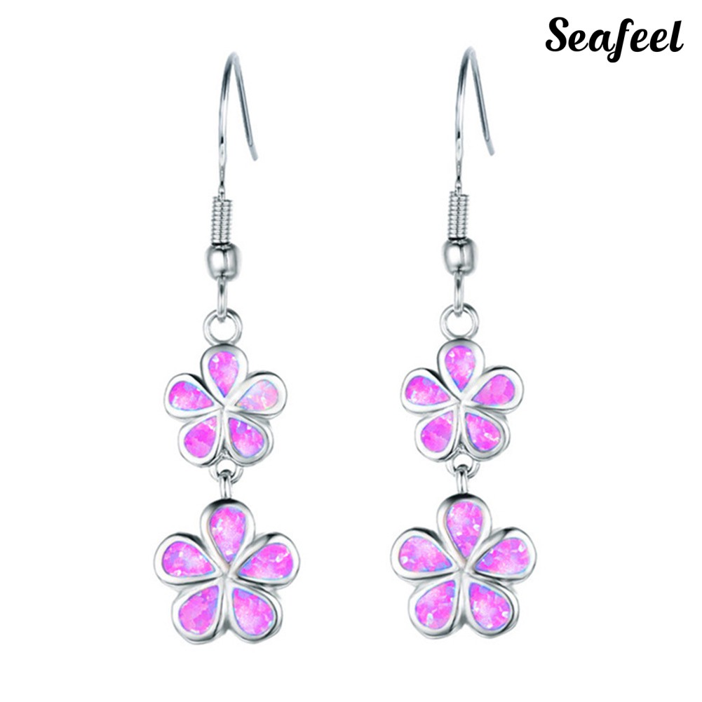 Hoa Tai Dáng Dài Hình Hoa Đính Đá Opal Nhân Tạo Thời Trang