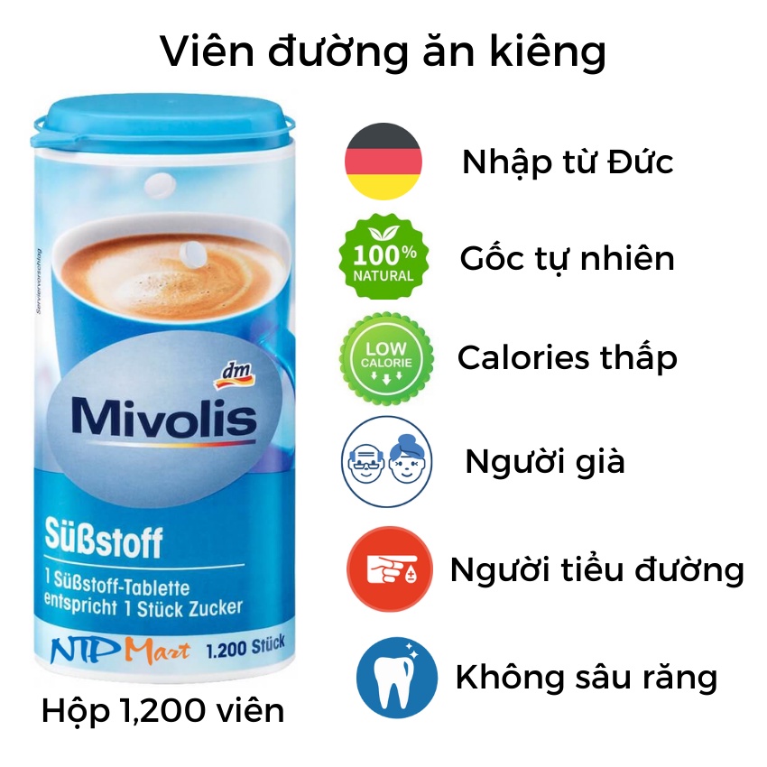 Đường ăn kiêng cho người tiểu đường hiệu Mivolis nhập khẩu Đức, gồm 1 thumbnail
