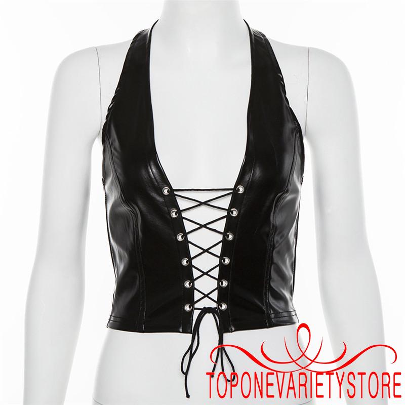 Áo Yếm Da Pu Cột Dây Thiết Kế Hở Lưng Quyến Rũ | BigBuy360 - bigbuy360.vn