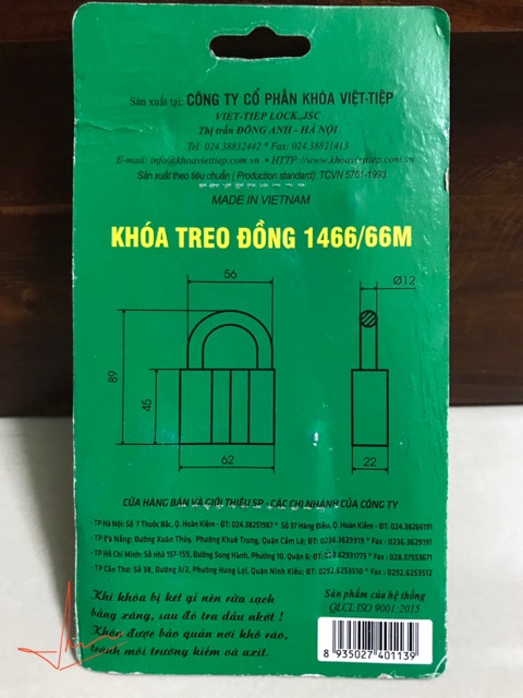 [chính hãng] Khoá đồng - khoá bằng chìa Việt Tiệp