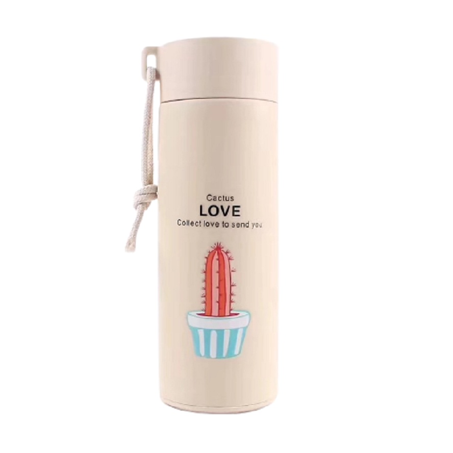 Bình nước thủy tinh 400ml họa tiết xương rồng dễ thương No.101238