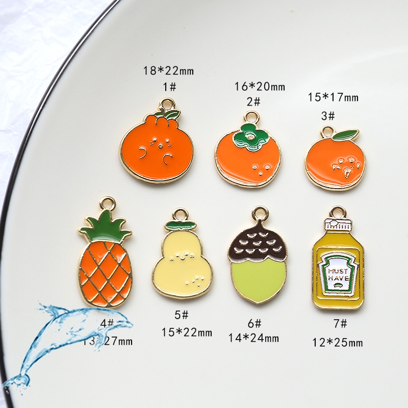 Trang Sức Handmade Tự Làm Chất Liệu Thủ Công Phụ Kiện Hợp Kim Dầu Nhỏ Giọt Trái Cây Phiên Bản Hoạt Hình Cam Đầu Lê Dứa Ngựcnut Mặt Dây Chuyền