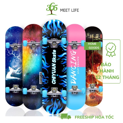 Ván trượt thể thao Ván trượt skateboard cao cấp gỗ phong ép 7 lớp mặt nhám có đèn led phát sáng