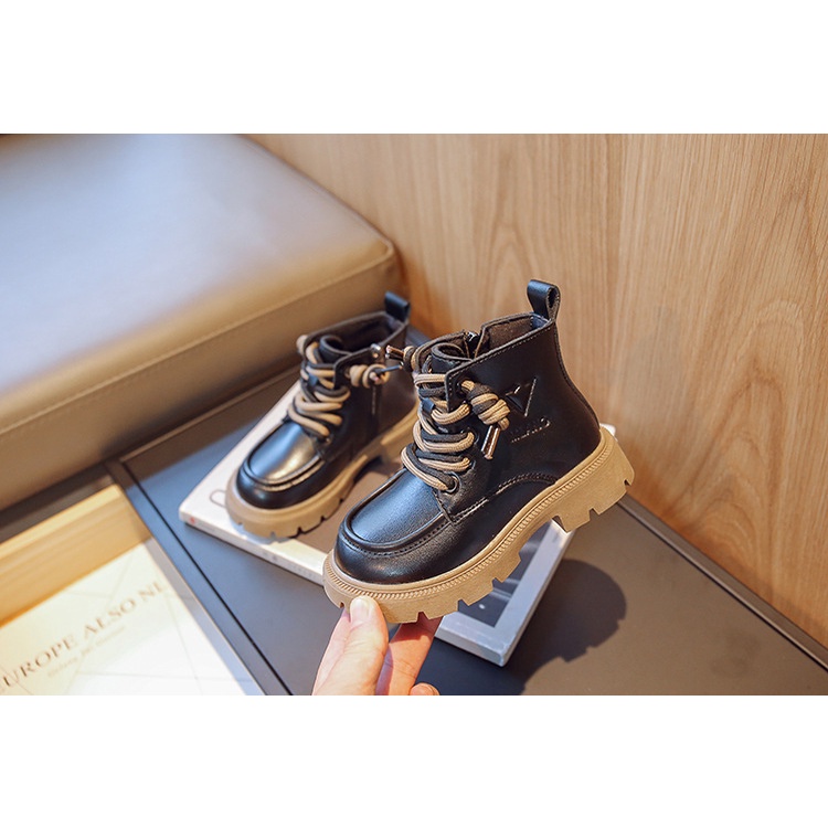 Giày Bốt Da PU Cổ Cao Đến Mắt Cá Chân Thời Trang Xuân Thu 2022 Cho Bé Trai Và Bé Gái