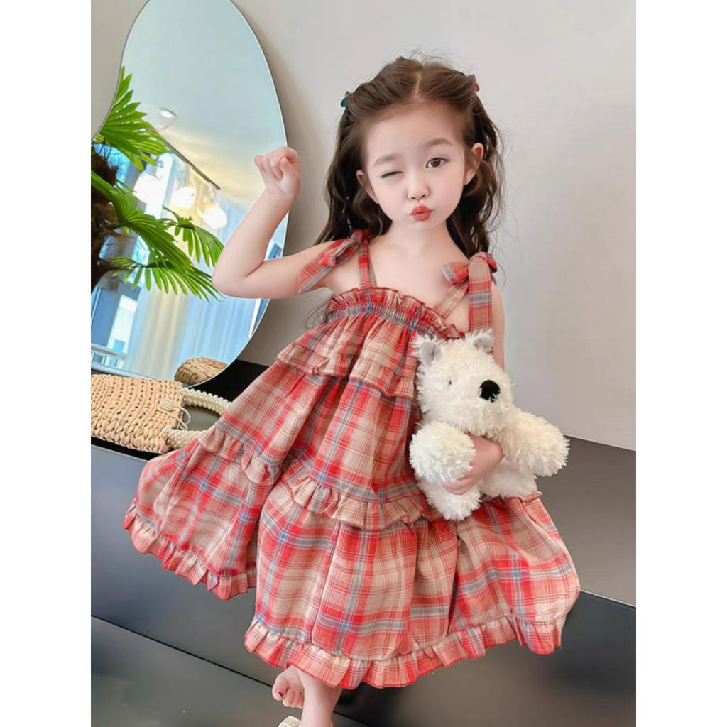 Váy bé gái 2 dây nhún bèo nhiều tầng dáng xòe từ 10-22kg