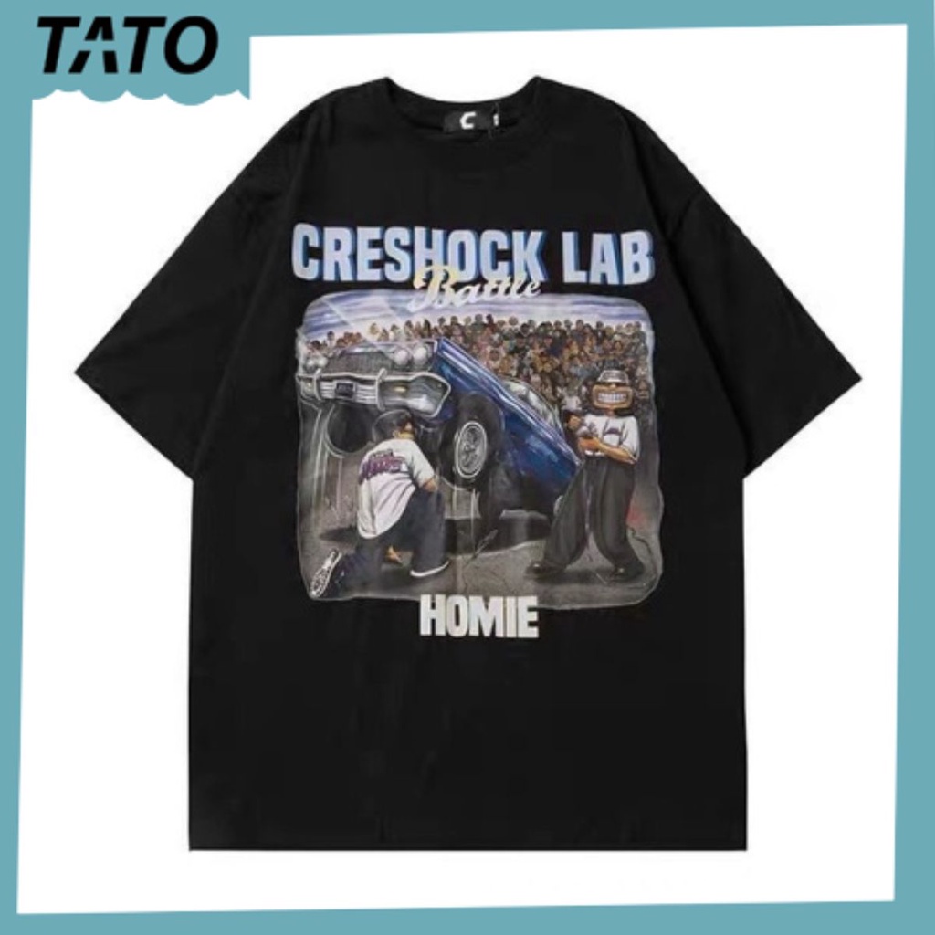 Áo Thun Form Rộng Tay Lỡ In Chữ Creshock Lab Năng Động Cá Tính Thời Trang Unisex