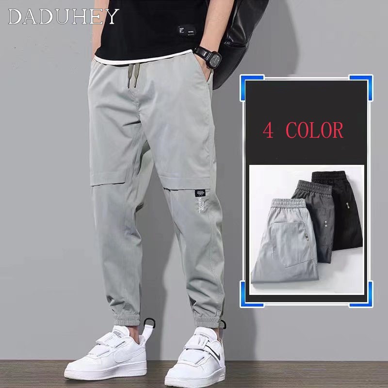 DaDuHey Men's Summer Thin Sports Casual Pants Korean Style Trendy Loose Cropped Tooling Ankle-Tied Harem Pants
