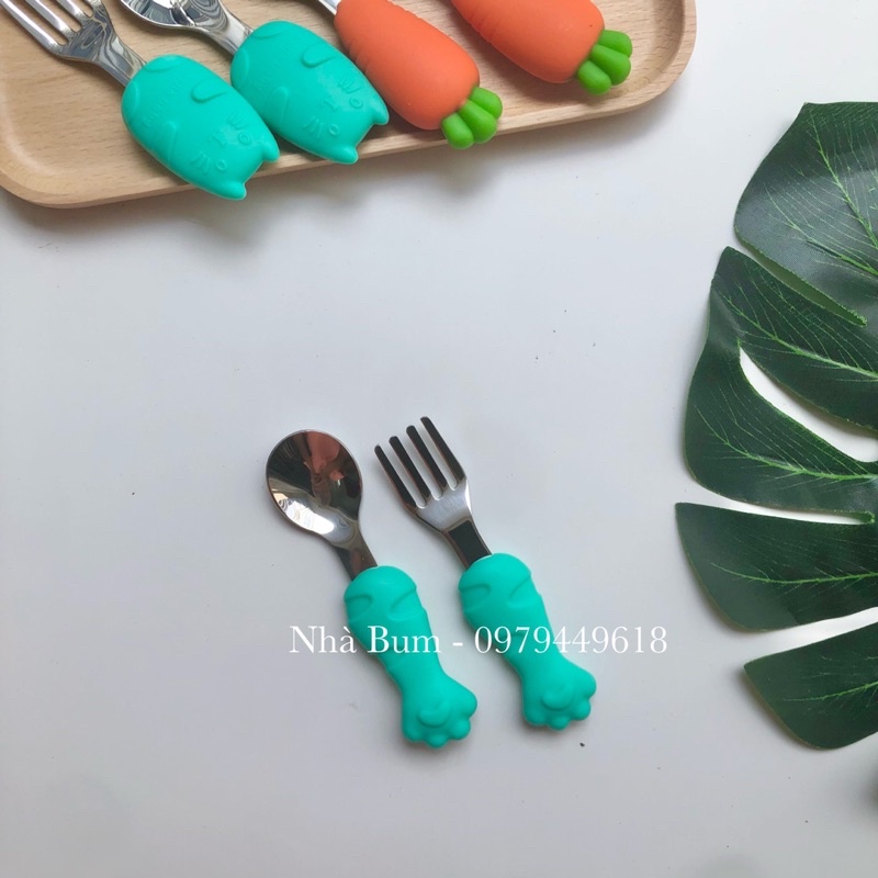 Set thìa nĩa hình cà rốt, chân mèo cho bé ăn dặm [hình thật]- Nhà bum lienlebc