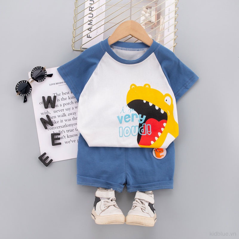 Set Đồ Thể Thao Ngắn Tay In Họa Tiết Khủng Long Hoạt Hình Thời Trang Cho Bé Trai