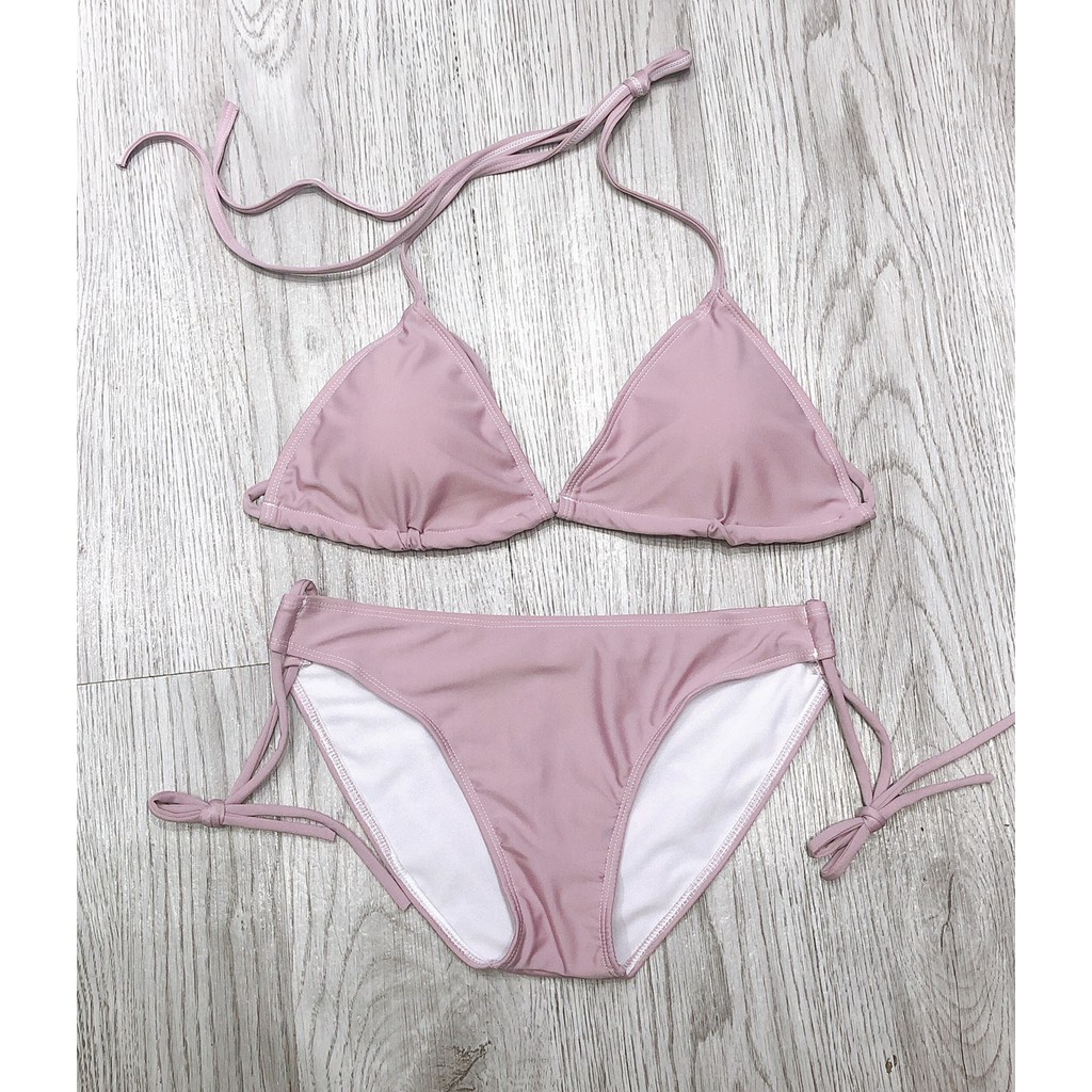 Bikini 2 mảnh áo tắm tam giác nữ hồng nude nữ tính mặc đi bơi đi biển đẹp [Có Video Mẫu mặc]