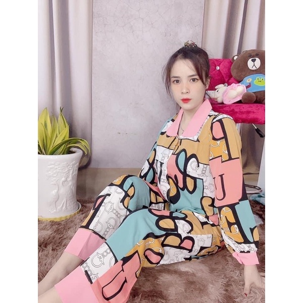 Đồ Bộ Pijama Satin Lụa Hình Tay Dài Quần Dài