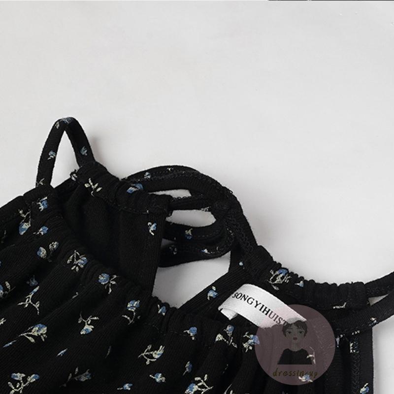 DRE-Women Summer Halter Neck Dress,Floral Print Sleeveless A-line Dress with Side Slits