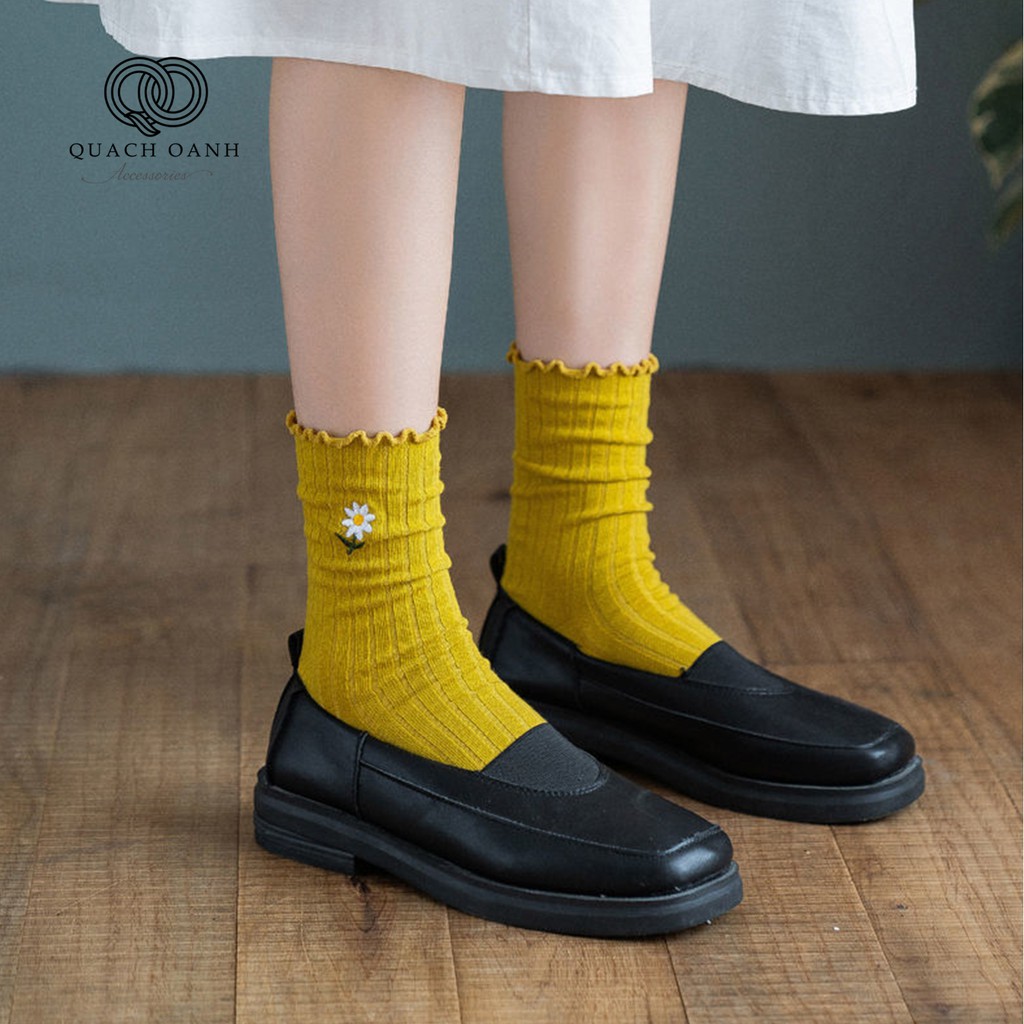 Tất thêu hoa cúc cổ bèo điệu đà dành cho bạn gái - TT29