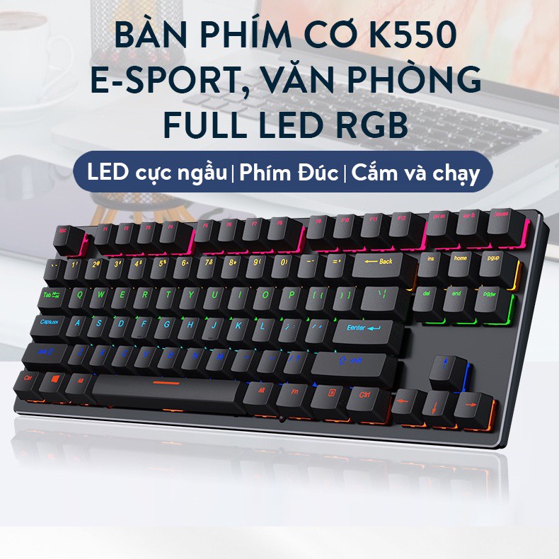 Bàn phím cơ Latope gaming bàn phím máy tính chơi game TKL Full LED K550 RGB