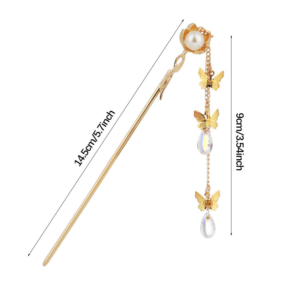 Trâm cài tóc trang trí tua rua dài đính ngọc trai nhân tạo phong cách Trung Hoa cổ điển