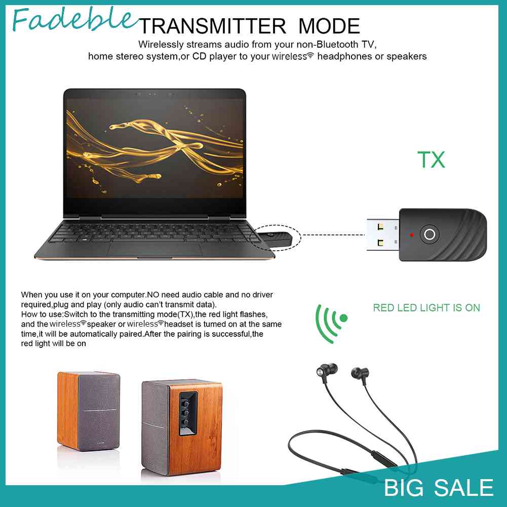 Thiết Bị Thu Phát Âm Thanh Bluetooth USB 5.0 3 Trong 1 Cho TV/PC/Tai Nghe Trên Xe Hơi