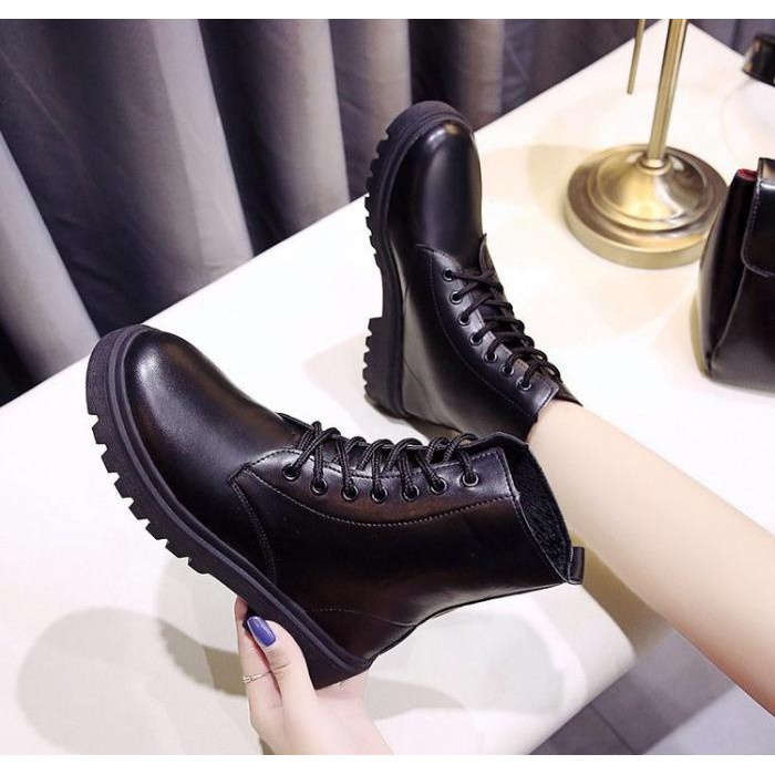Giày bốt ullzang siêu hót , Giày bốt nữ CHIẾN BINH CAO CỔ KHÔNG KHÓA da PU màu đen đế 5cm