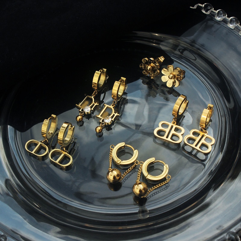 Khuyên tai thép titan hình bông hoa màu vàng sang trọng hợp thời trang cho nữ