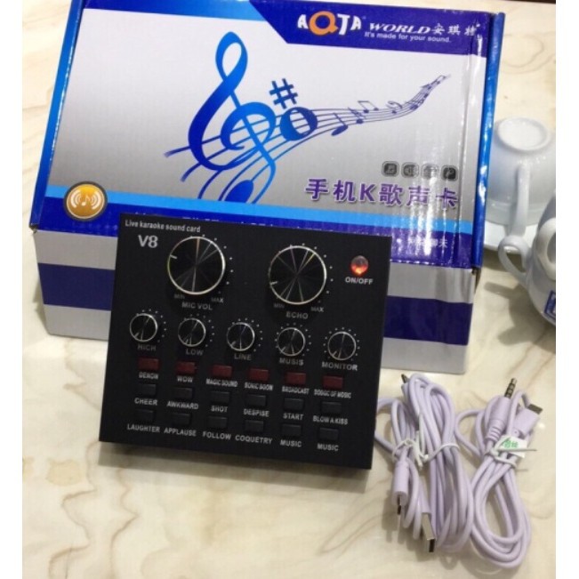 Soundcard V8 Chính Hãng Có Bluetooth + Mic Karaoke Livetream BM 900 Cao Cấp, Có AutoTune Chuẩn Phòng Thu (Tặng Tai Nghe)