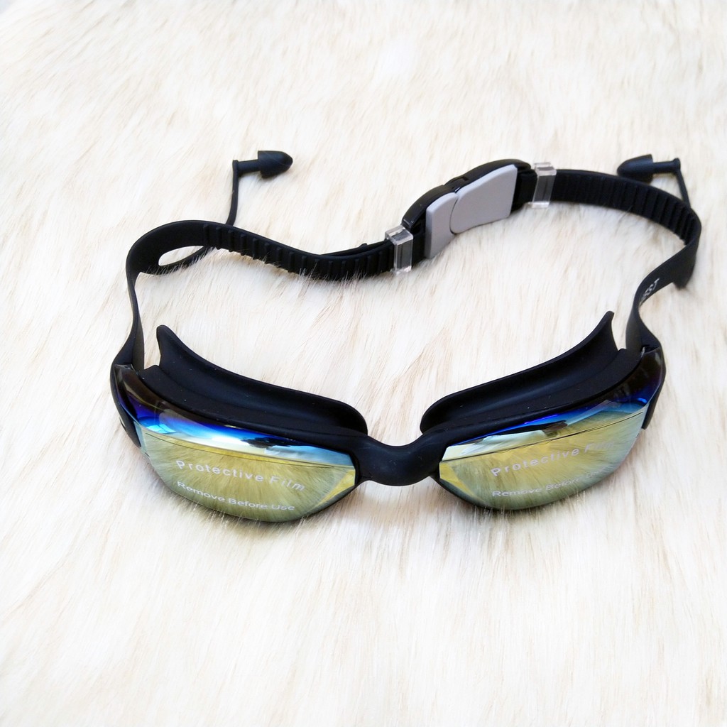 Kính bơi tráng gương kèm 2 nút bịt tai Conquest Kitaz chống tia UV, mắt hính bơi hạn chế sương mờ, tầm nhìn rộng