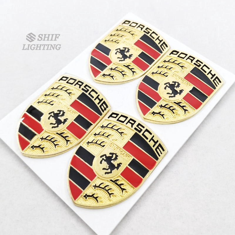 4 x Small Metal Gold PORSCHE HORSE Logo Car Auto Decorative Emblem Badge Decal Sticker For PORSCHE