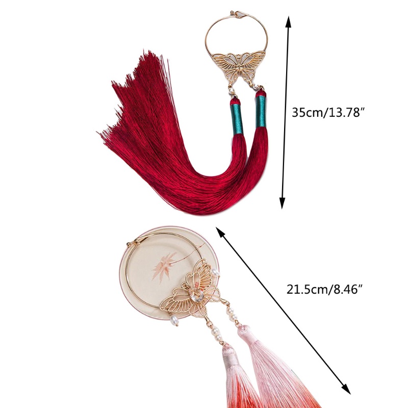 Dây Cột Tóc Hình Bướm Đính Ngọc Trai Tua Rua Phong Cách Cổ Điển