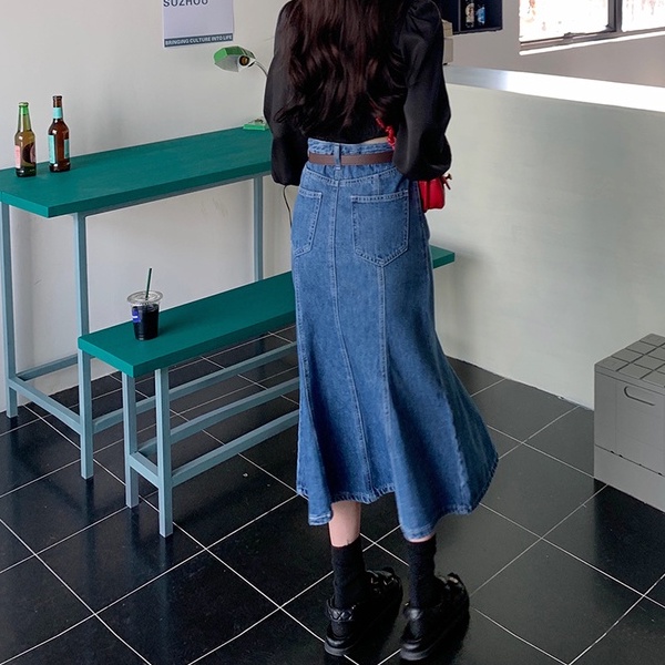 Chân váy jean kiểu dáng đuôi cá lưng cao thời trang cho nữ 45218