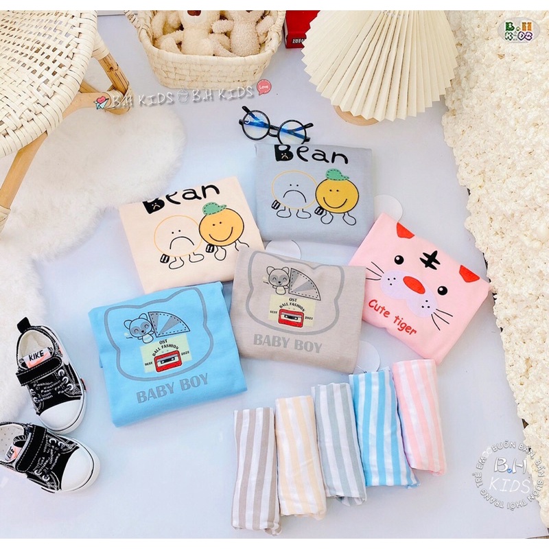 Đồ Bộ Dài Tay Hình Thú Quần Kẻ💕LINA KIDS💕. Bộ đồ ngủ thu đông cho bé trai gái 8-18kg