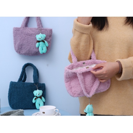 Túi xách bông kèm móc khoá gấu TXB13 tote lông cute dễ thương