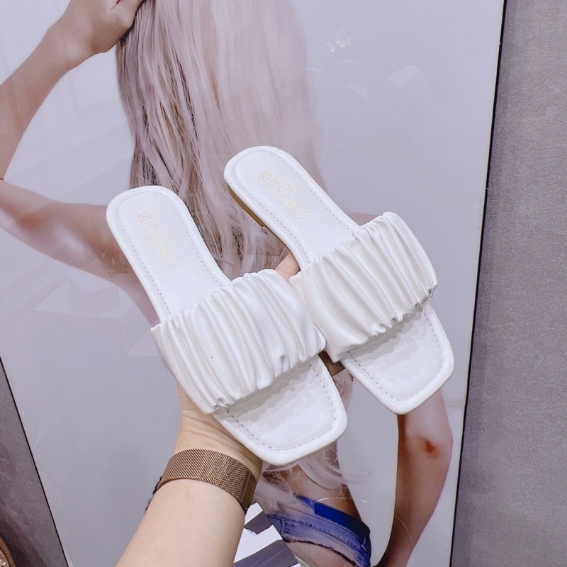 Bán Sỉ-Dép lê đế bệt quai ngang nhún da lì