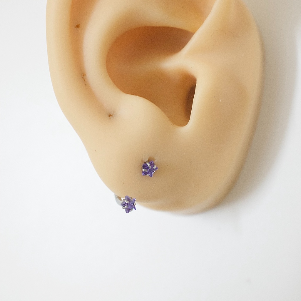 [1 Chiếc] Khuyên Tai Bông Tai Chữ U 2 Đầu Đá Ngôi Sao Màu Tím Thép Y Tế Titan Thép Không Gỉ Cá Tính Phong Cách Nam Nữ