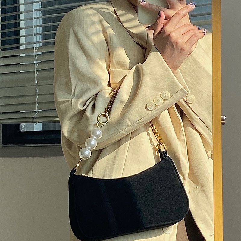 Túi Đeo Chéo Da Lộn Đính Ngọc Trai Phong Cách Hàn Quốc Cổ Điển Thời Trang Cho Nữ