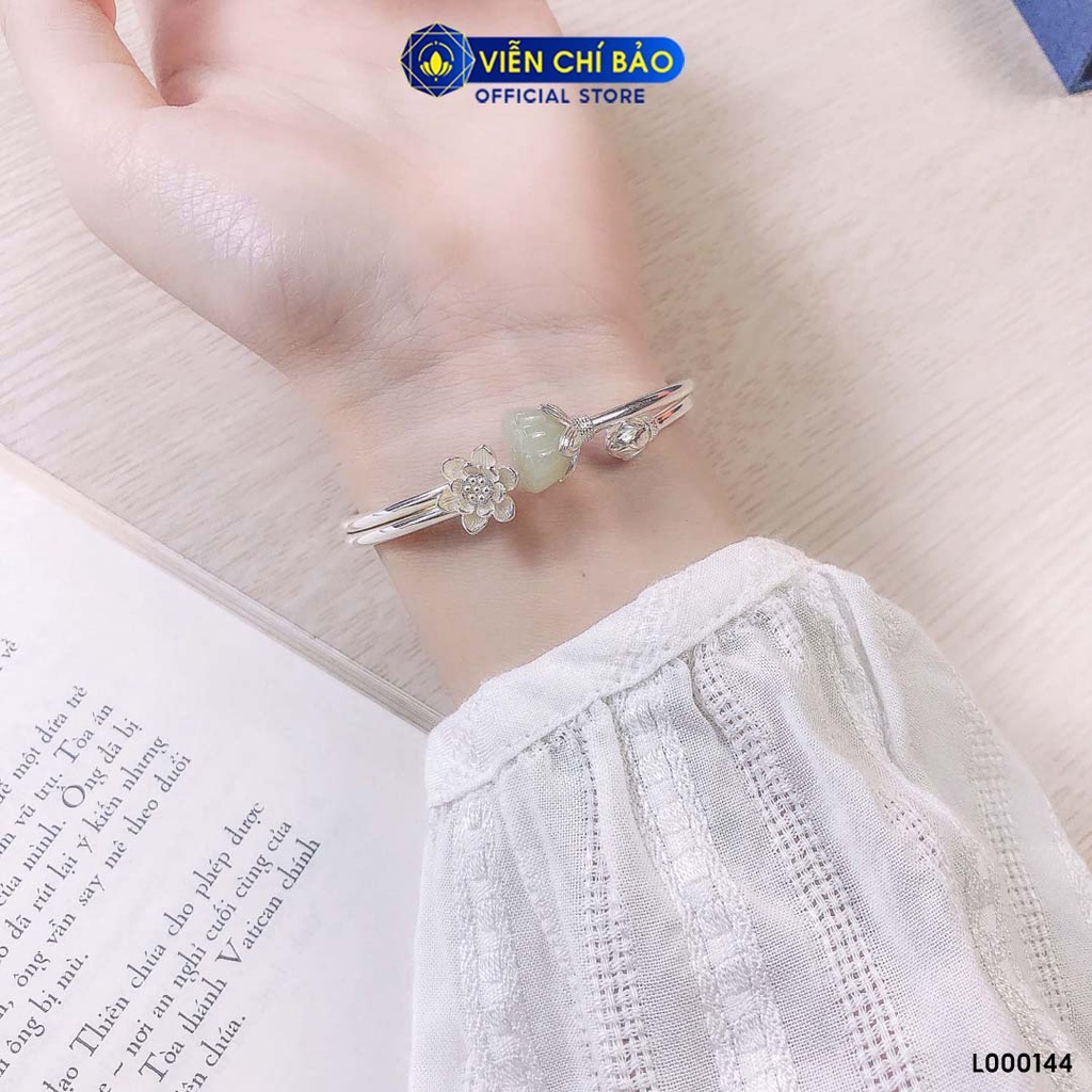 Kiềng tay bạc nữ Đài sen bạch ngọc bạc chất liệu Thái S925 thời trang phụ kiện trang sức nữ Viễn Chí Bảo L000144