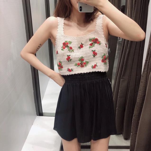 (Sẵn) Áo croptop 2 dây hoa thêu ulzzang đi biển / Áo cói croptop ( có ảnh thật ) !