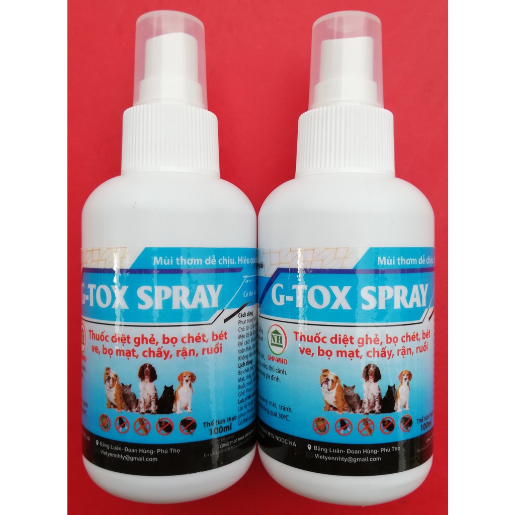 1 lọ G-TOX SPRAY 100 ml chuyên dùng để diệt ghẻ, bọ chét, bét ve, bọ mạt chấy, rận, ruồi trên gia súc, gia cầm, chó mèo