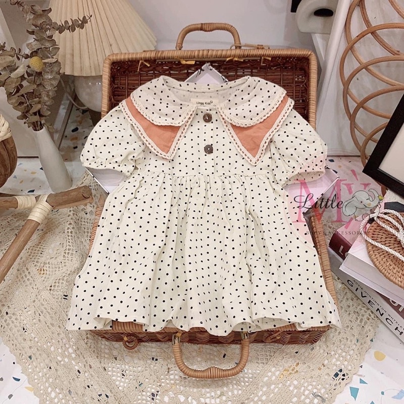 vải thô đũi chấm bi nâu vintage