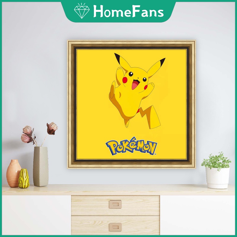 Bộ Tranh Đính Đá 5D Họa Tiết Pikachu Dễ Thương Độc Đáo DIY 30x30cm/40x40cm/50x50cm