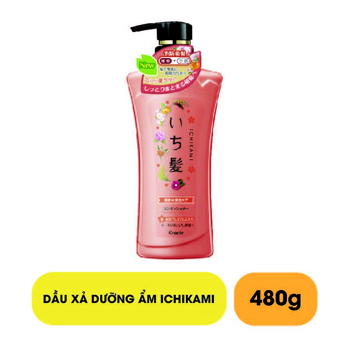 Dầu xả Ichikami dưỡng ẩm chiết xuất quả mơ và hoa trà 480ml chính hãng