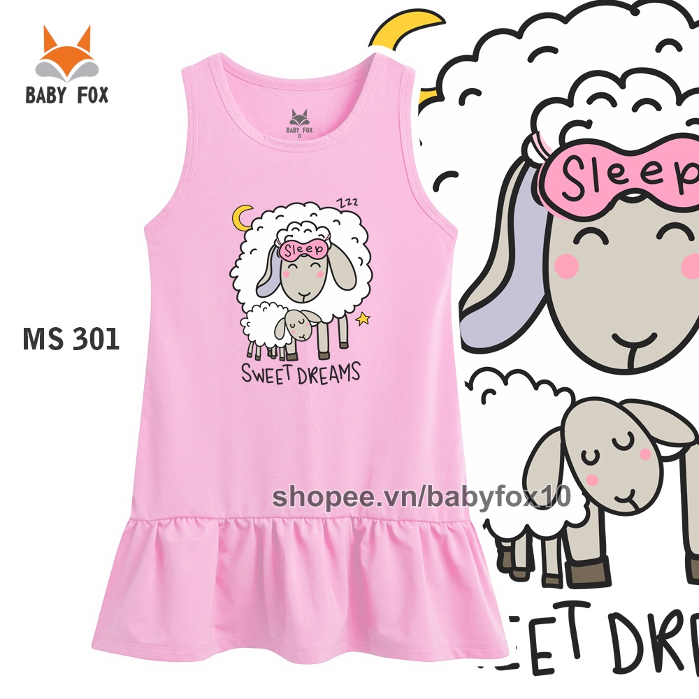 Đầm bé gái size nhỏ, trung, đại 100% cotton cao cấp, thương hiệu BABY FOX, hình mèo, thỏ đáng yêu g