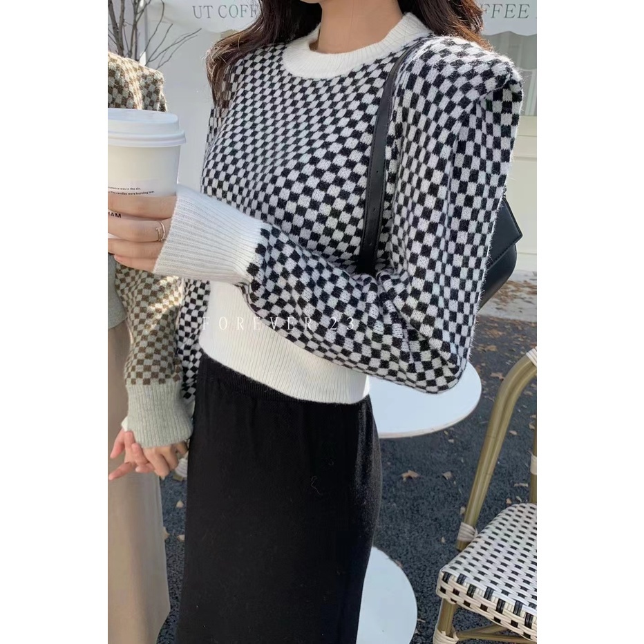 Porozi  Áo sweater dệt kim  tay dài cổ tròn phong cách Hàn Quốc thời trang cho nữ