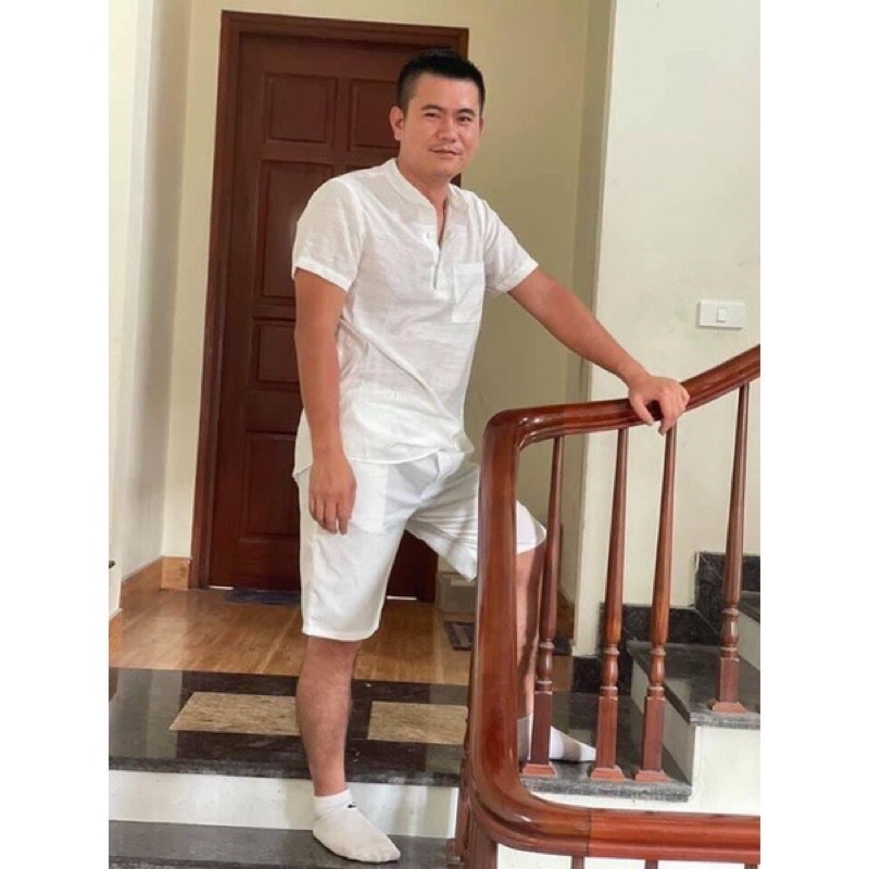 Sét đũi cho bố,áo sơ mi trắng côc tay và quần lửng mầu trắng
