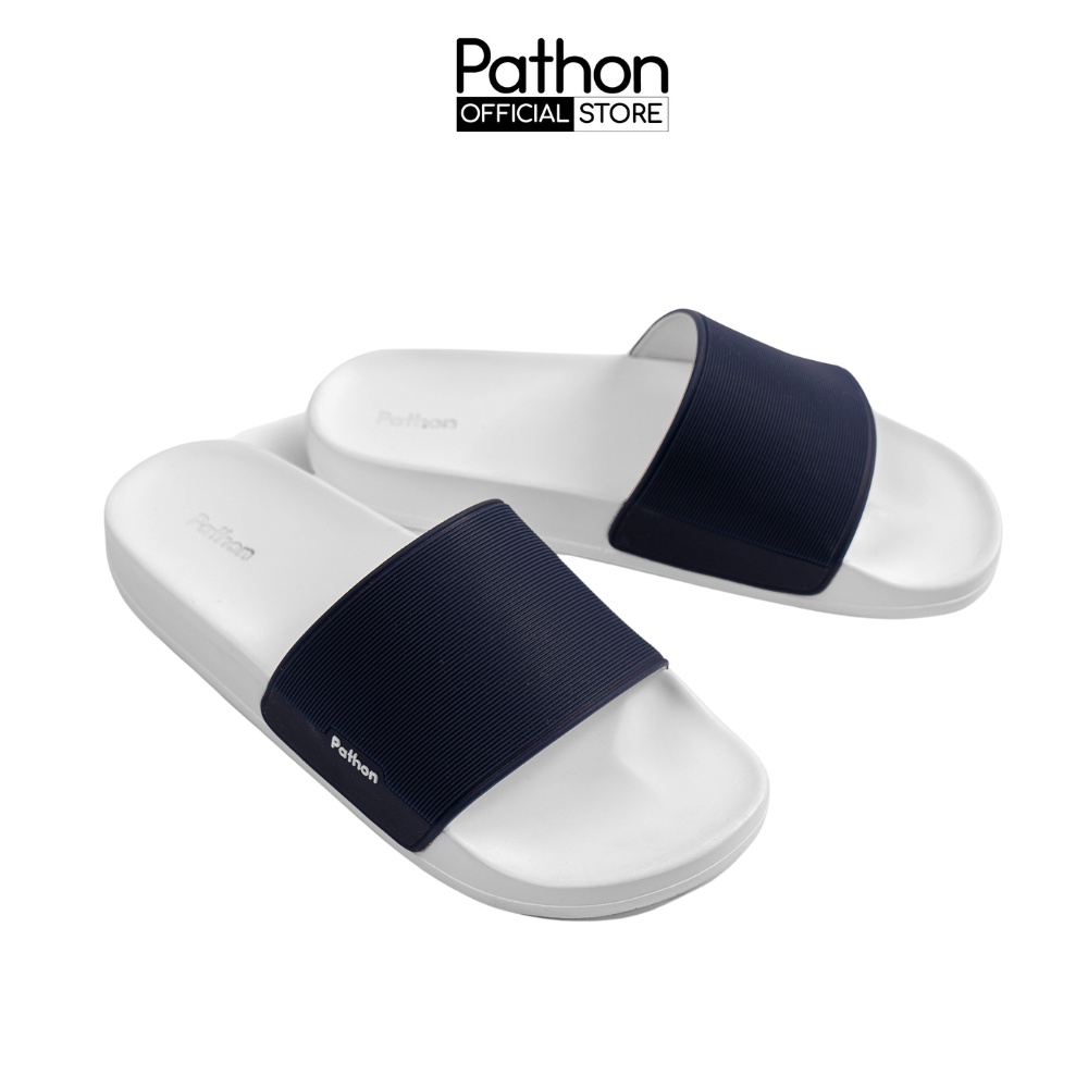 Dép nam nữ quai ngang slipper Pathon quai PVC và đế PU trắng quai xanh đen Mẫu SD29