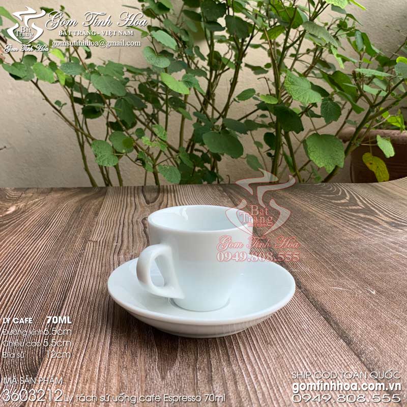 Ly tách cafe espresso 70ml men trắng gốm sứ Bát Tràng cao cấp