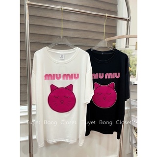 Áo phông mèo Miu Miu thêu nổi form rộng