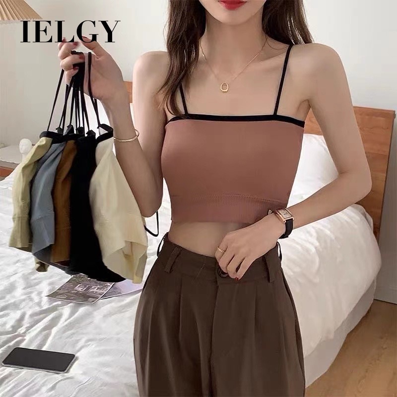 Áo ống hai dây IELGY màu sắc tương phản có đệm ngực dành cho nữ