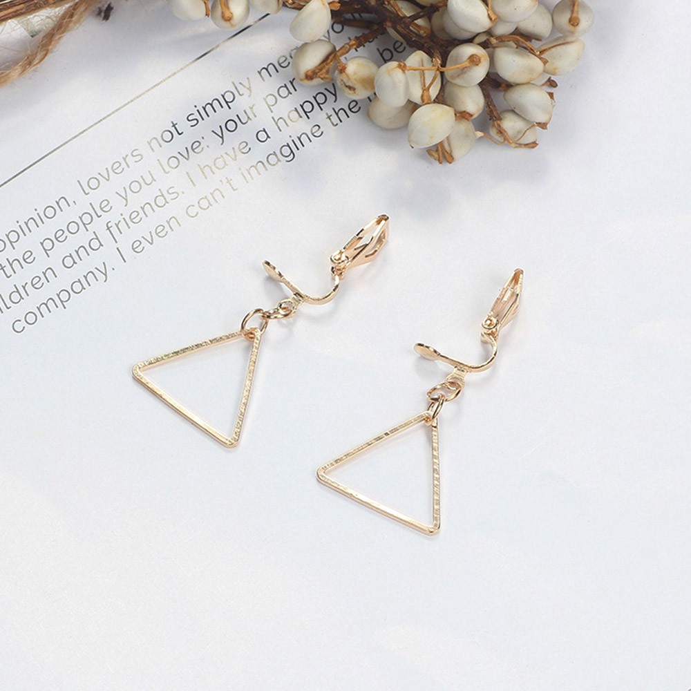 Khuyên tai kim loại phối mặt hình tròn/ tam giác/ ngôi sao thời trang