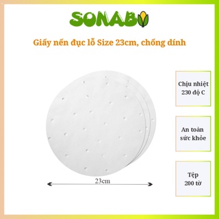 Giấy Nến Đục Lỗ, Tròn, Chống Dính Cho Nồi Chiên Không Dầu, Lót Xửng Hấp Size 23cm Tệp 200 Tờ