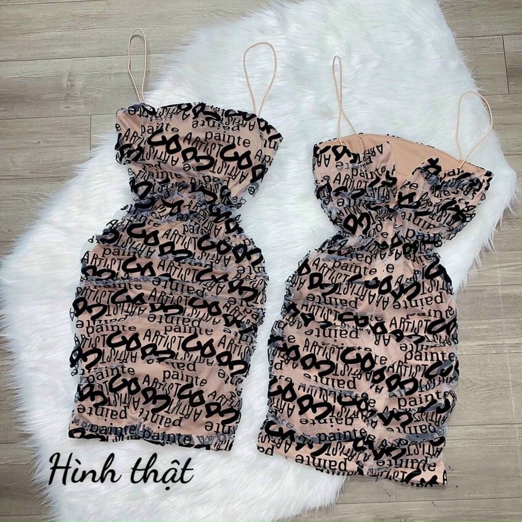 Hết hàng Đầm Body Hai Dây Họa Tiết Có Mút Ngực