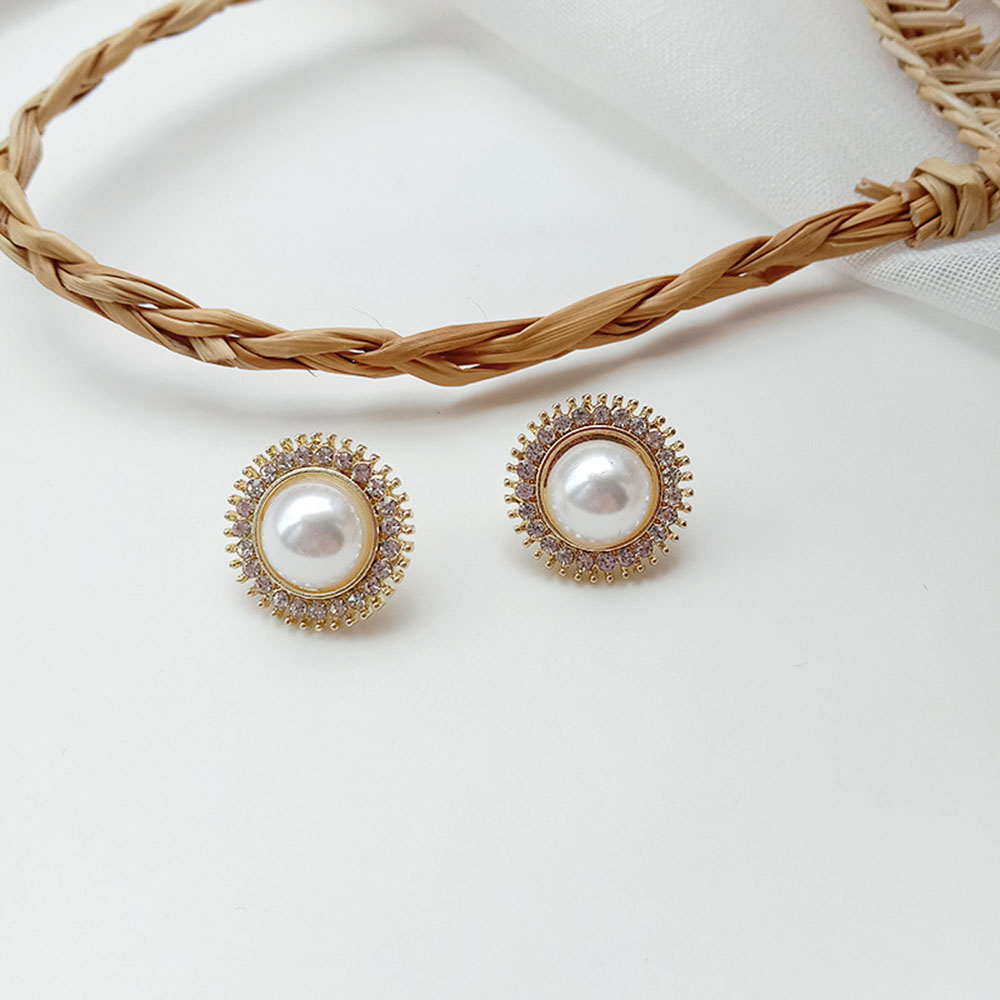 Khuyên tai hình tròn đính ngọc trai nhân tạo phong cách thời trang Hàn