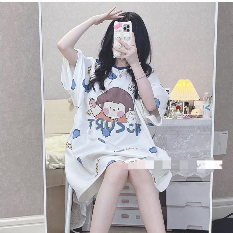 Đầm Ngủ Tay Ngắn Cổ Tròn Dáng Rộng Thời Trang Mùa Hè Xinh Xắn Cho Nữ 2-300 Jin